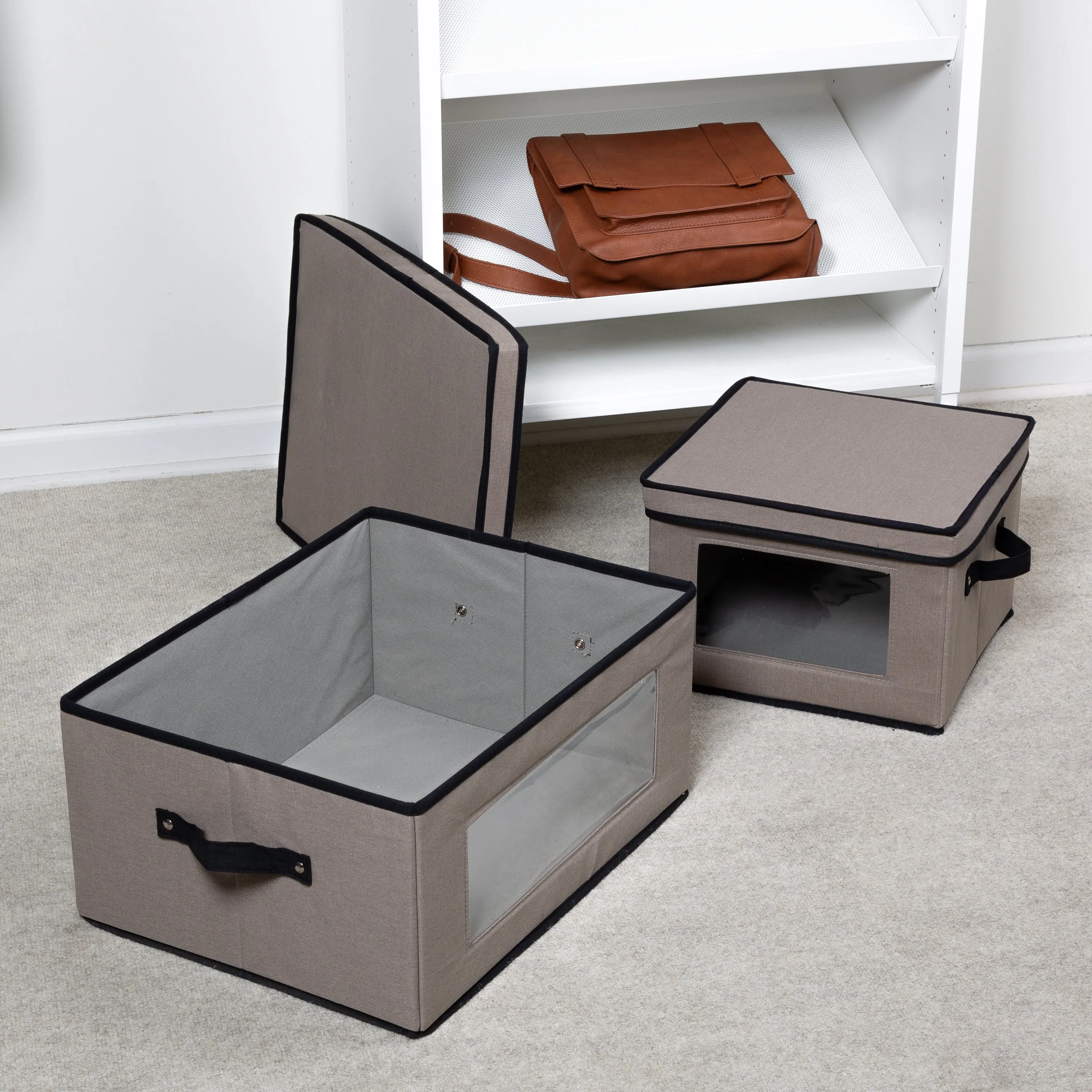 2-Pack Gray Fabric Closet Storage Box with Lid, Clear-View Window, and Removable Dividers