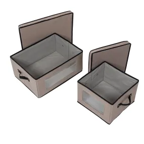 2-Pack Gray Fabric Closet Storage Box with Lid, Clear-View Window, and Removable Dividers