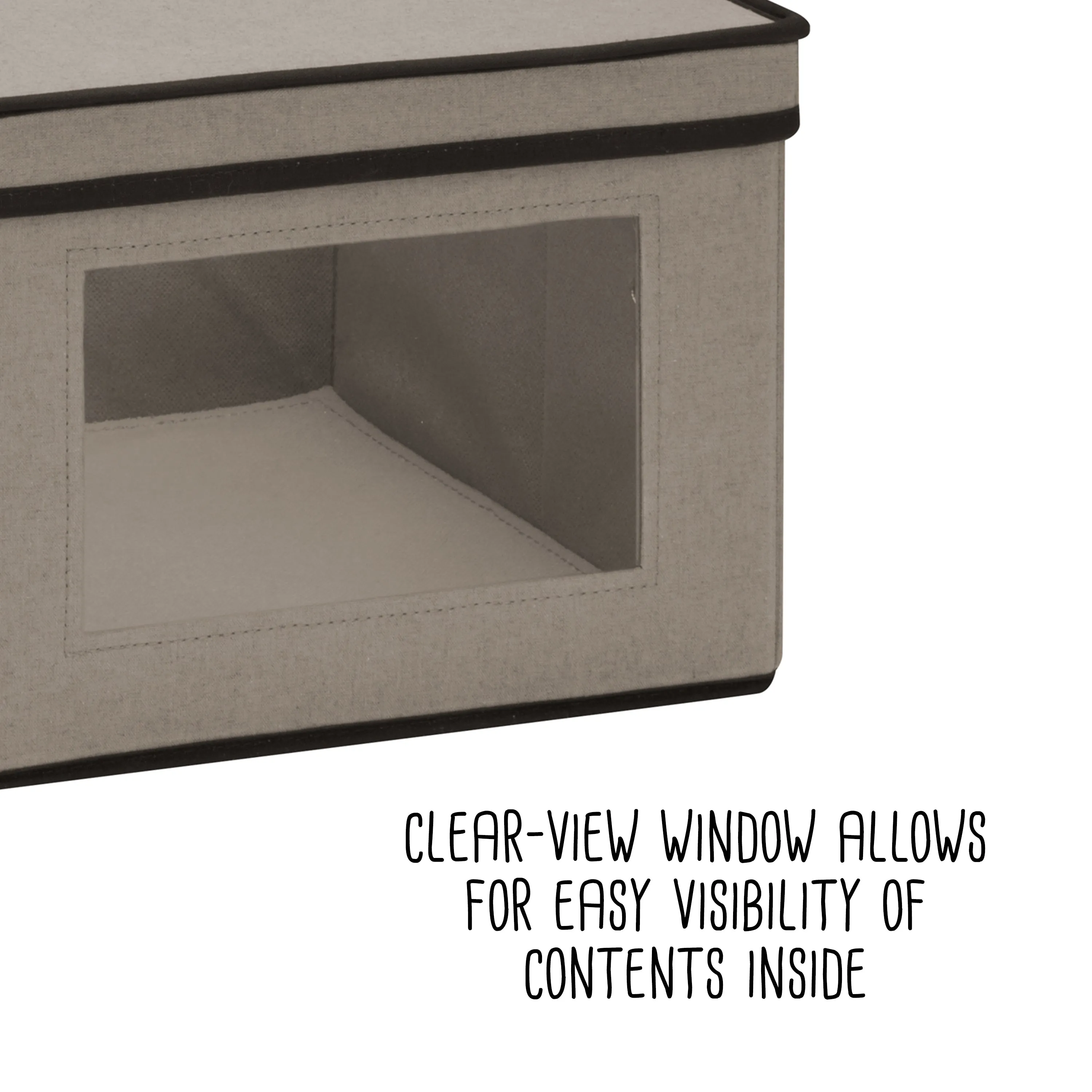 2-Pack Gray Fabric Closet Storage Box with Lid, Clear-View Window, and Removable Dividers