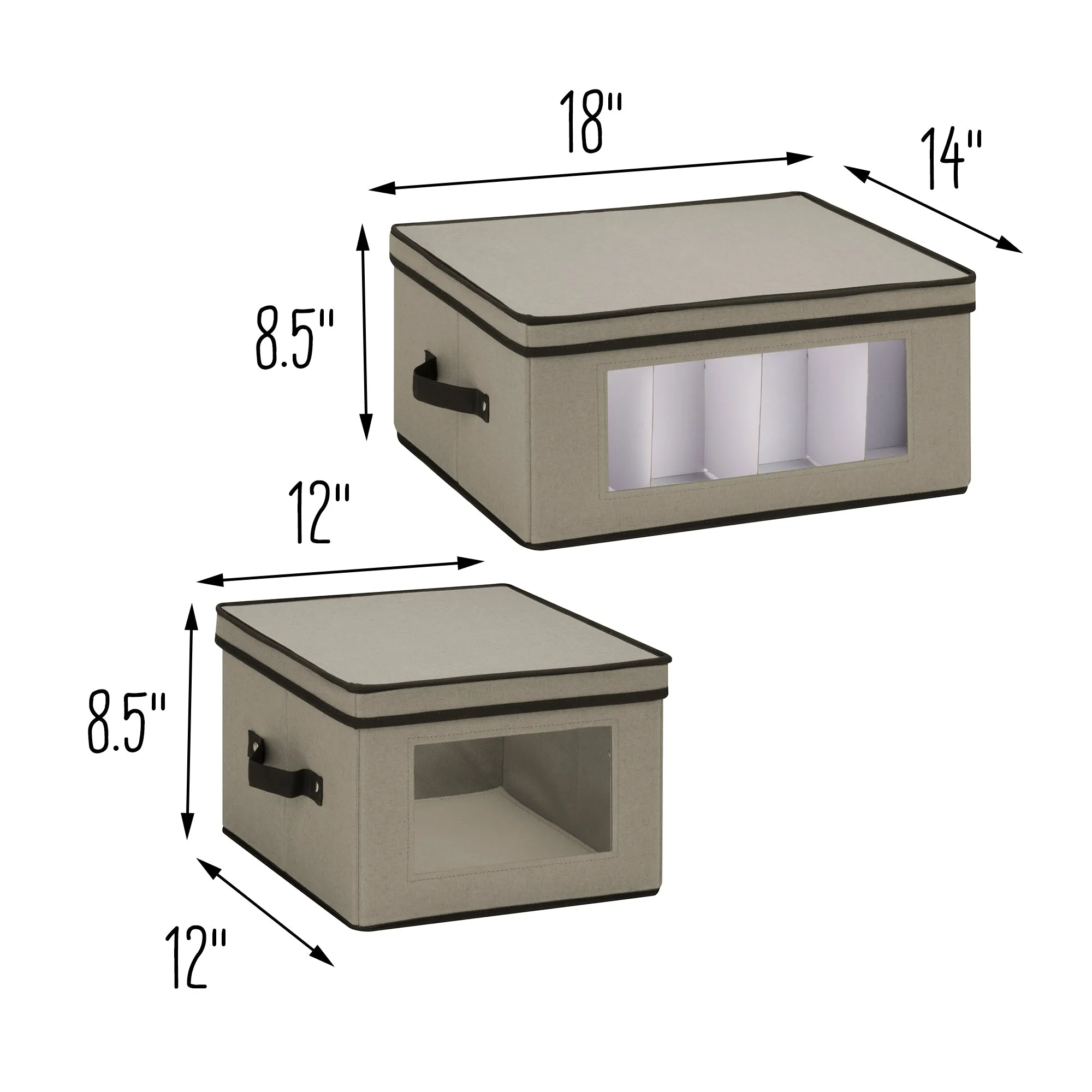 2-Pack Gray Fabric Closet Storage Box with Lid, Clear-View Window, and Removable Dividers