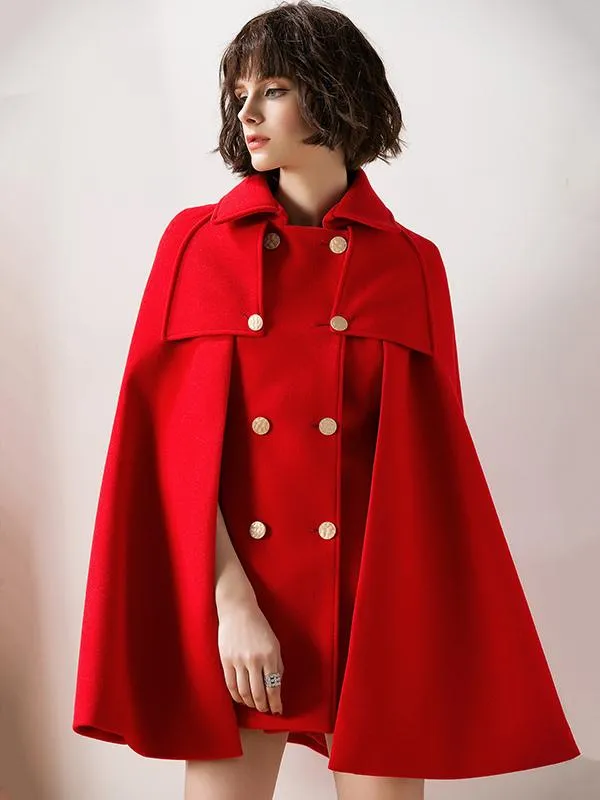 2024 Burgundy Wool Blend Poncho Women's Cape Coat Oversized Winter Outerwear.