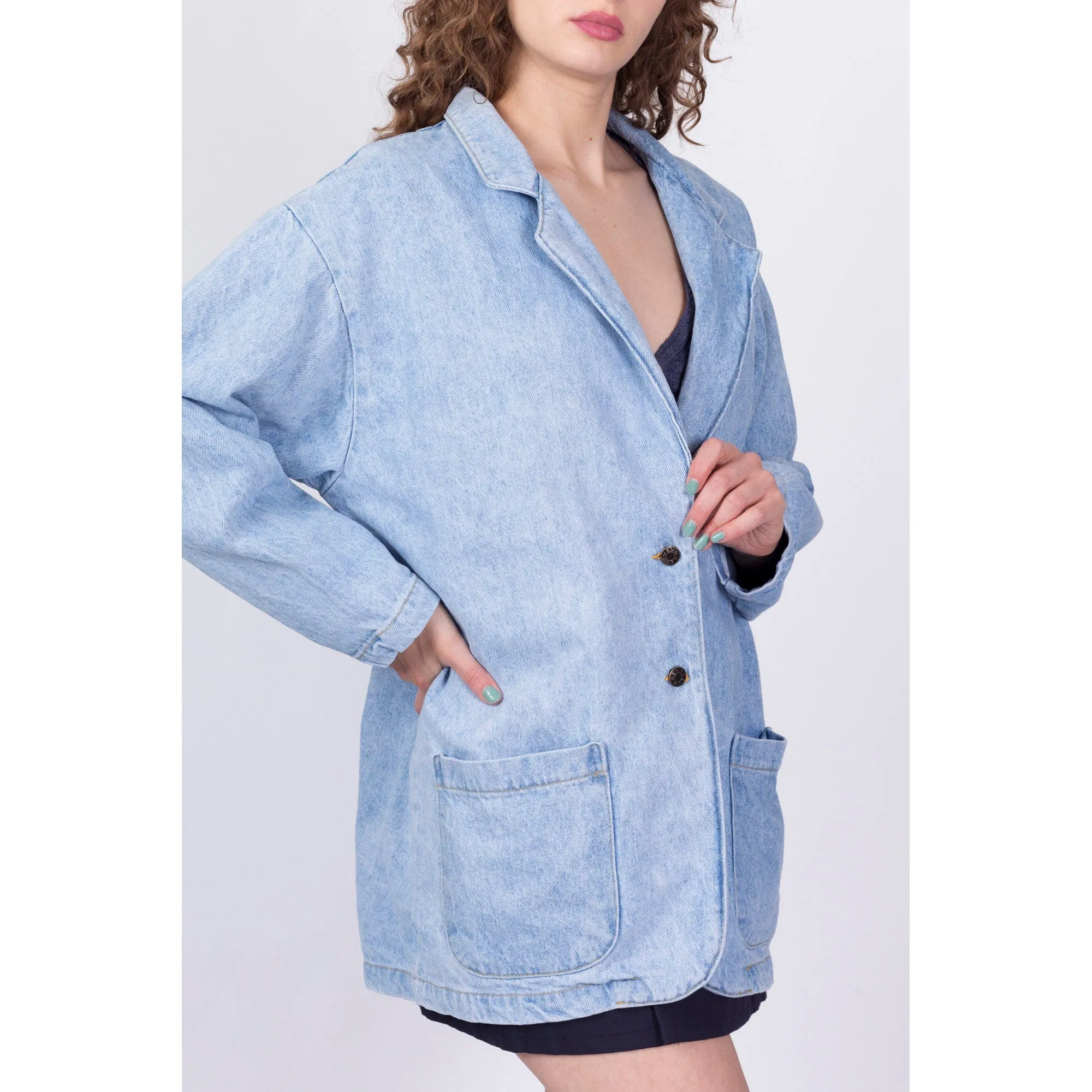 80s Light Wash Denim Chore Coat - Large