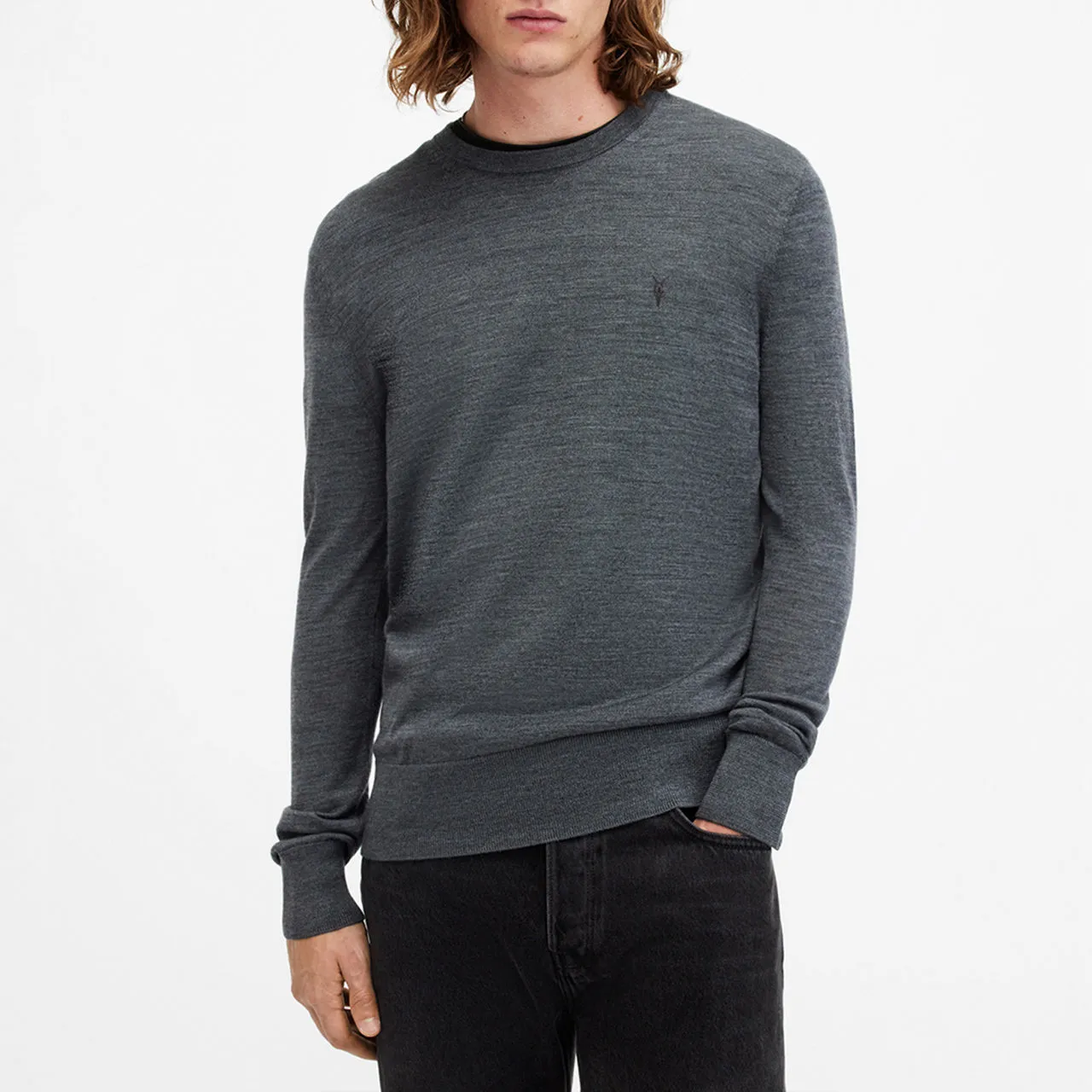 ALLSAINTS Merino Wool Logo Sweater Blue Mode