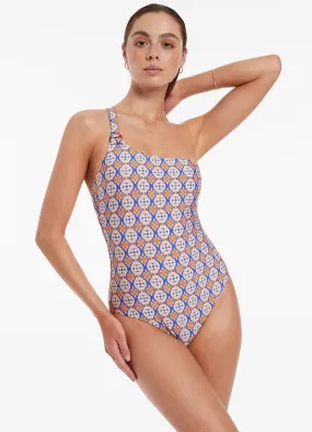 Azura Geo One Shoulder Swimsuit - Retro Orange