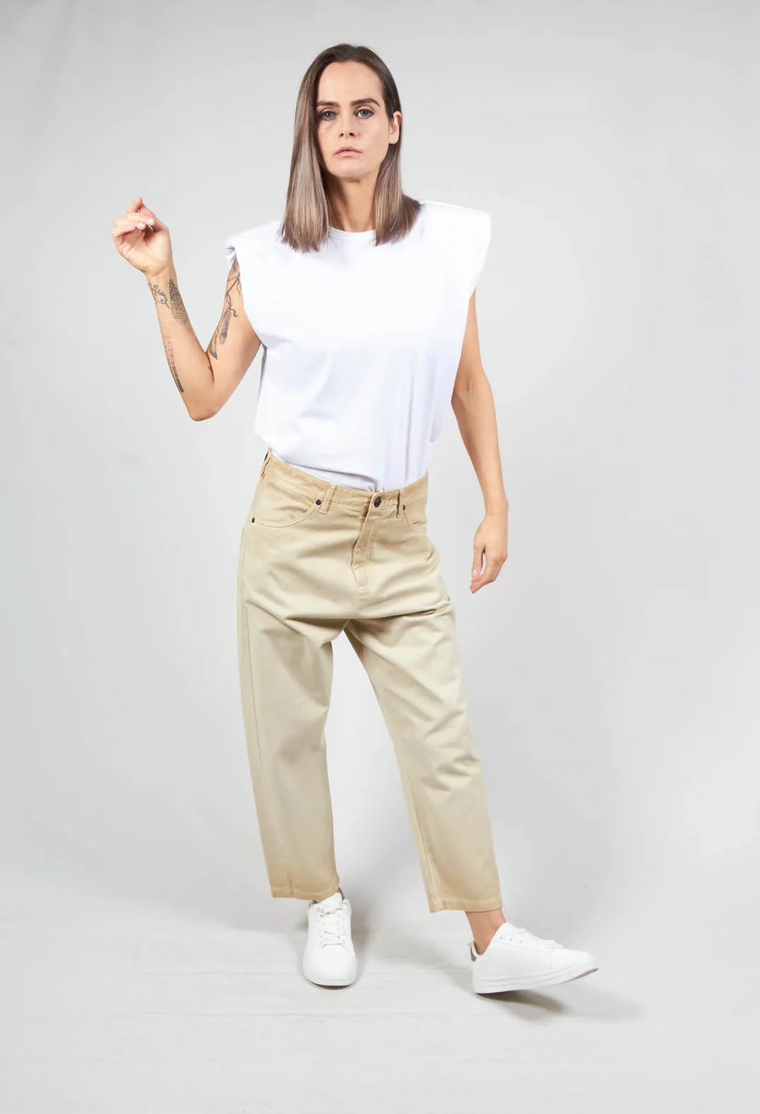 Beige Dye Effect Straight Leg Jeans