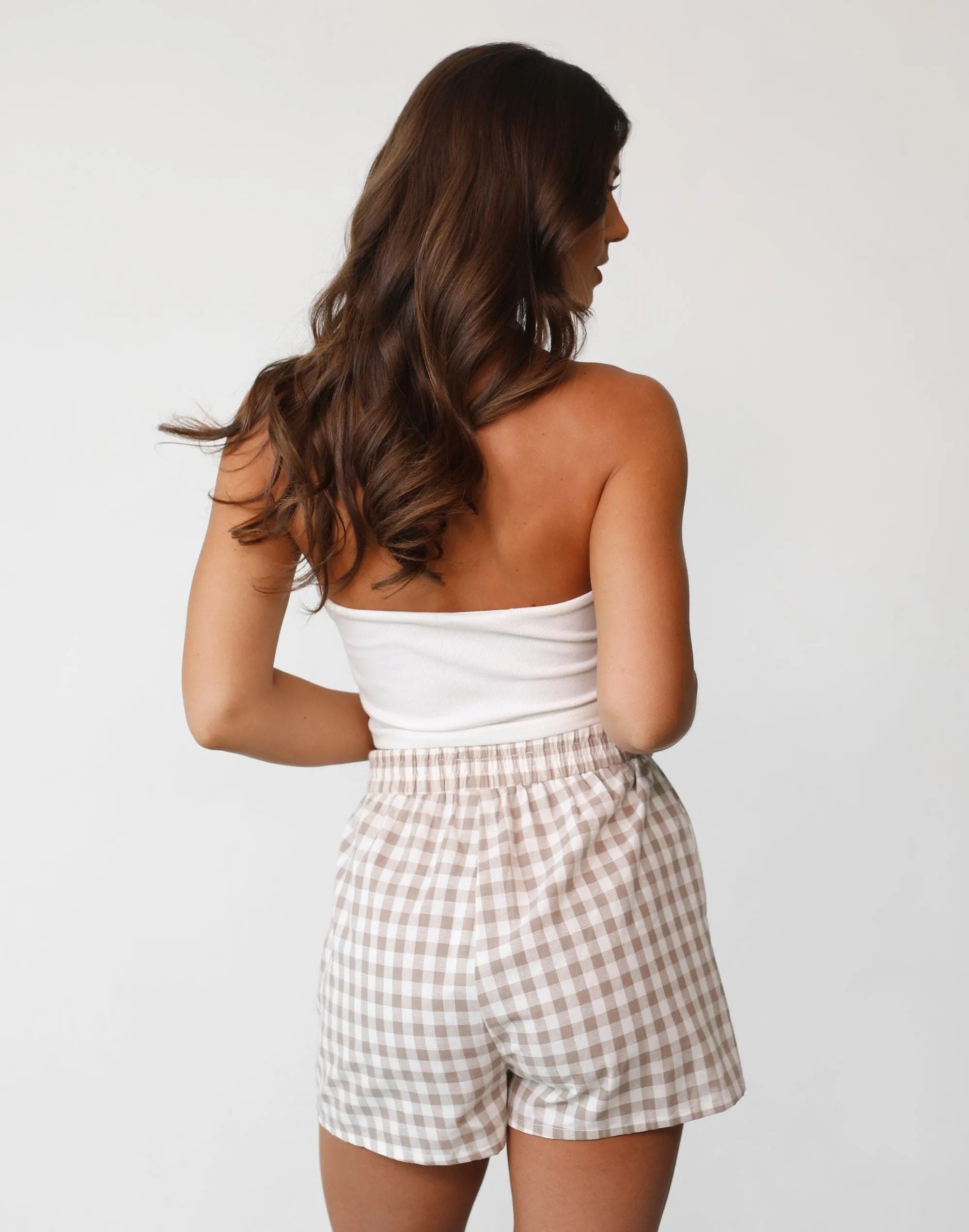 Beige Gingham Camila Shorts