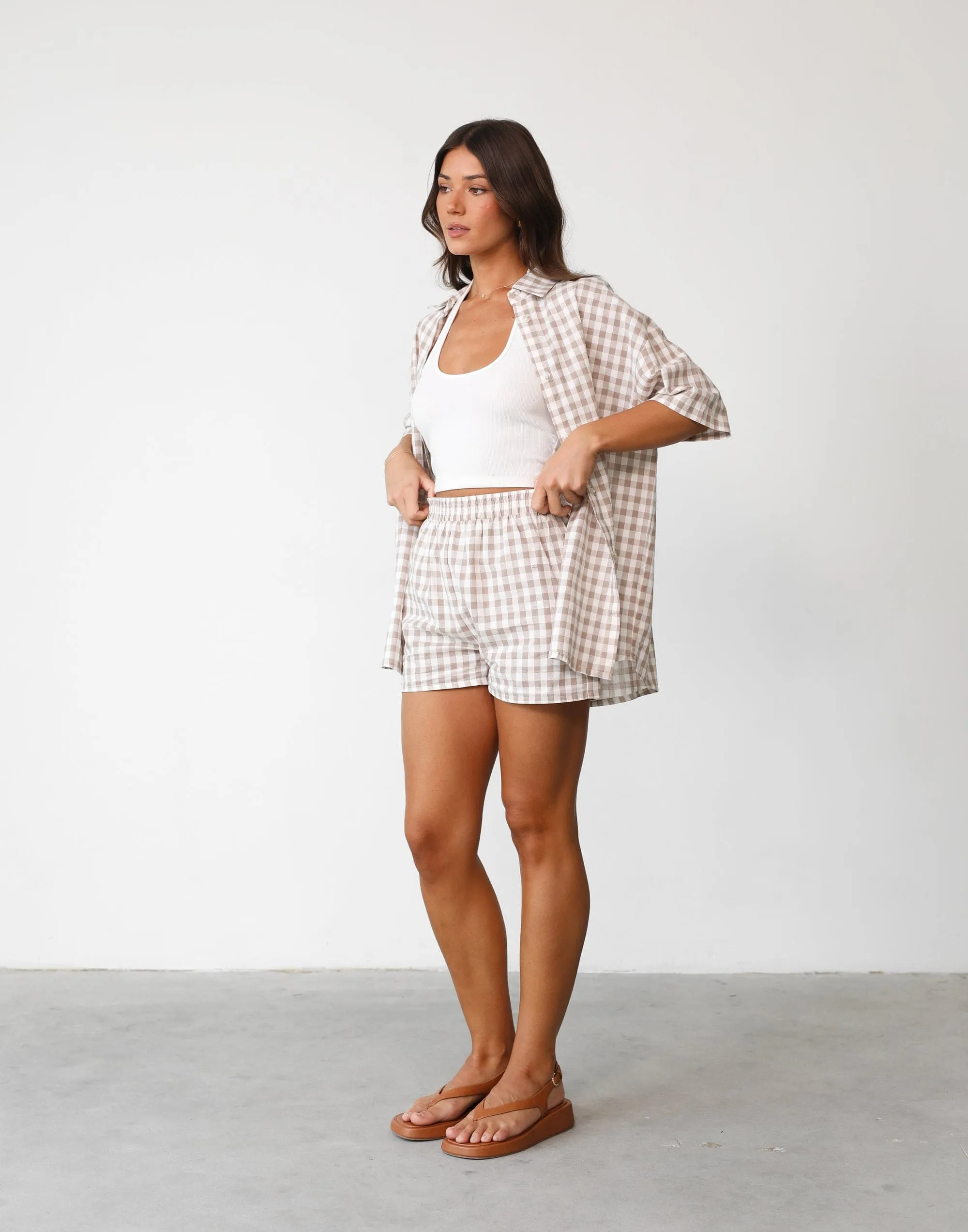 Beige Gingham Camila Shorts