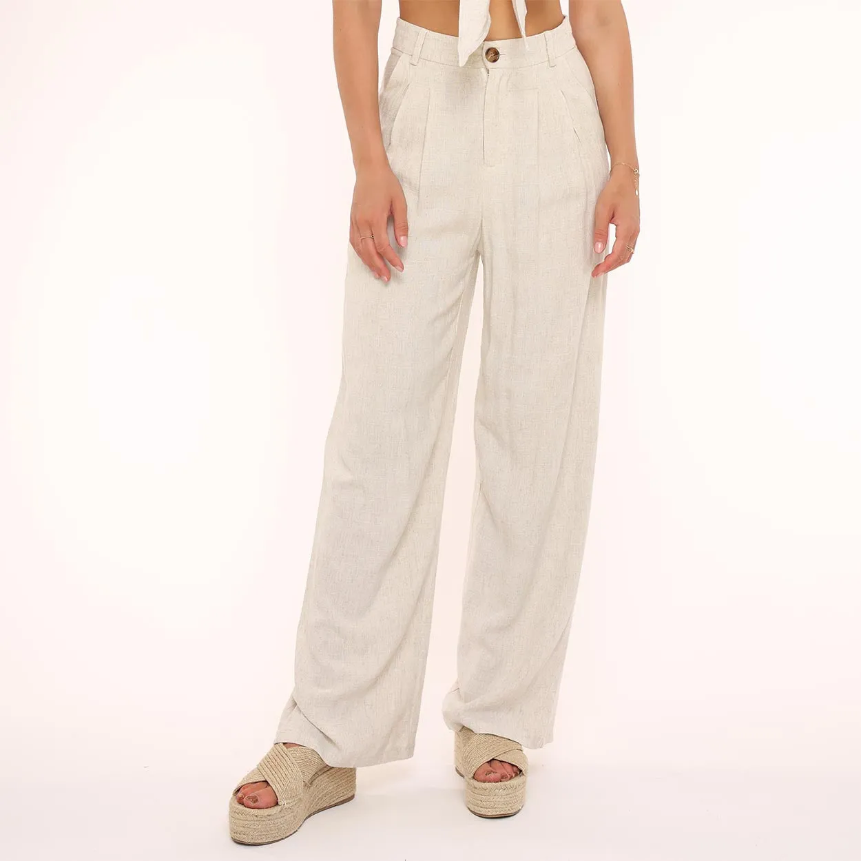 Beige Linen Pants for Women