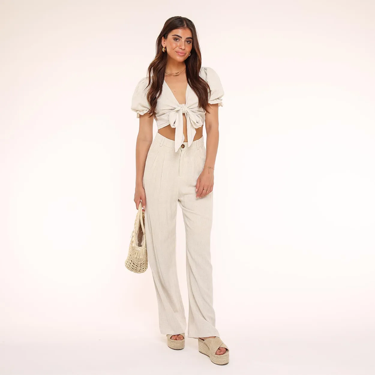 Beige Linen Pants for Women