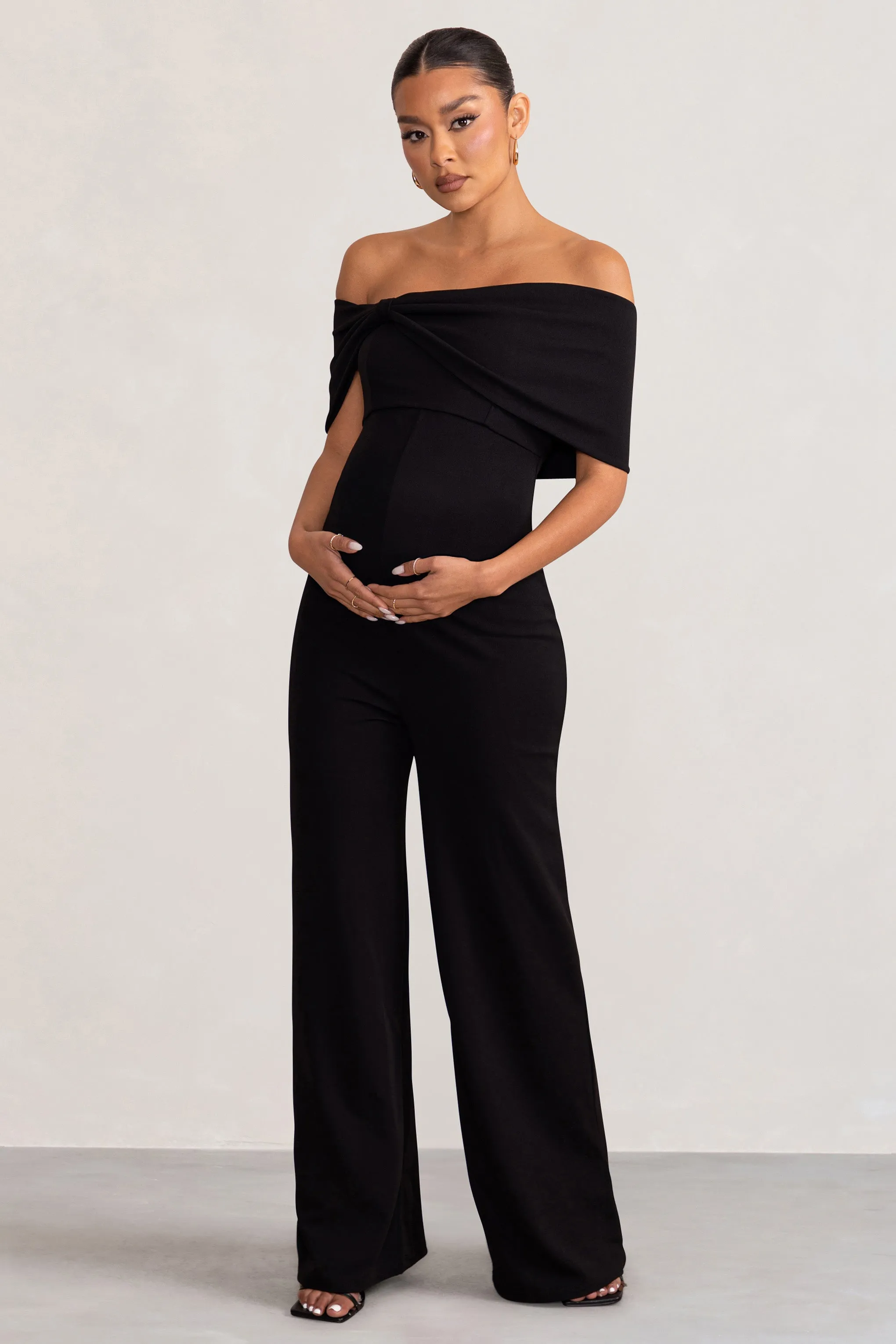 Black Bardot Bow Maternity Jumpsuit by Meave