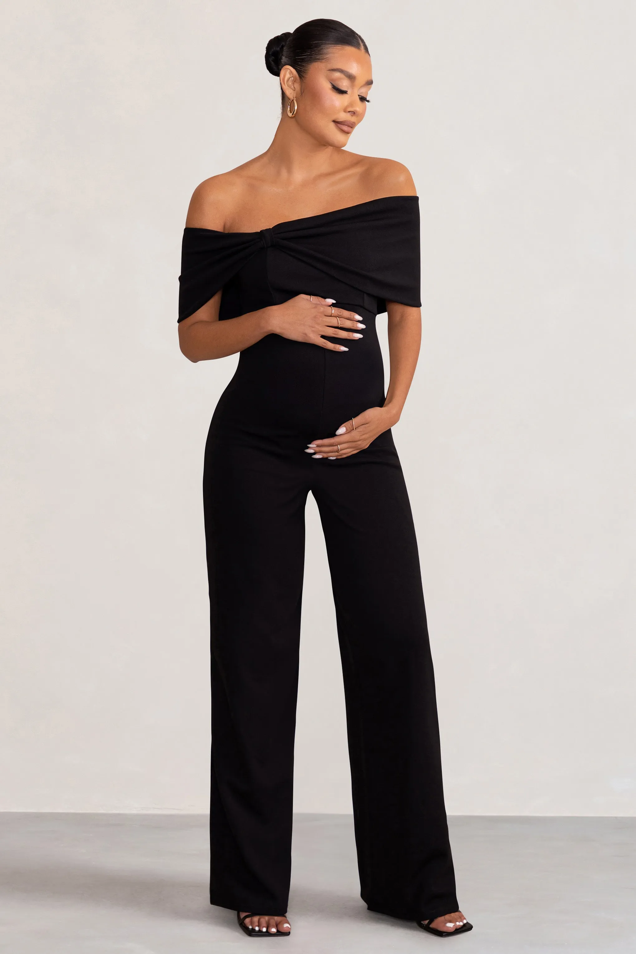 Black Bardot Bow Maternity Jumpsuit by Meave