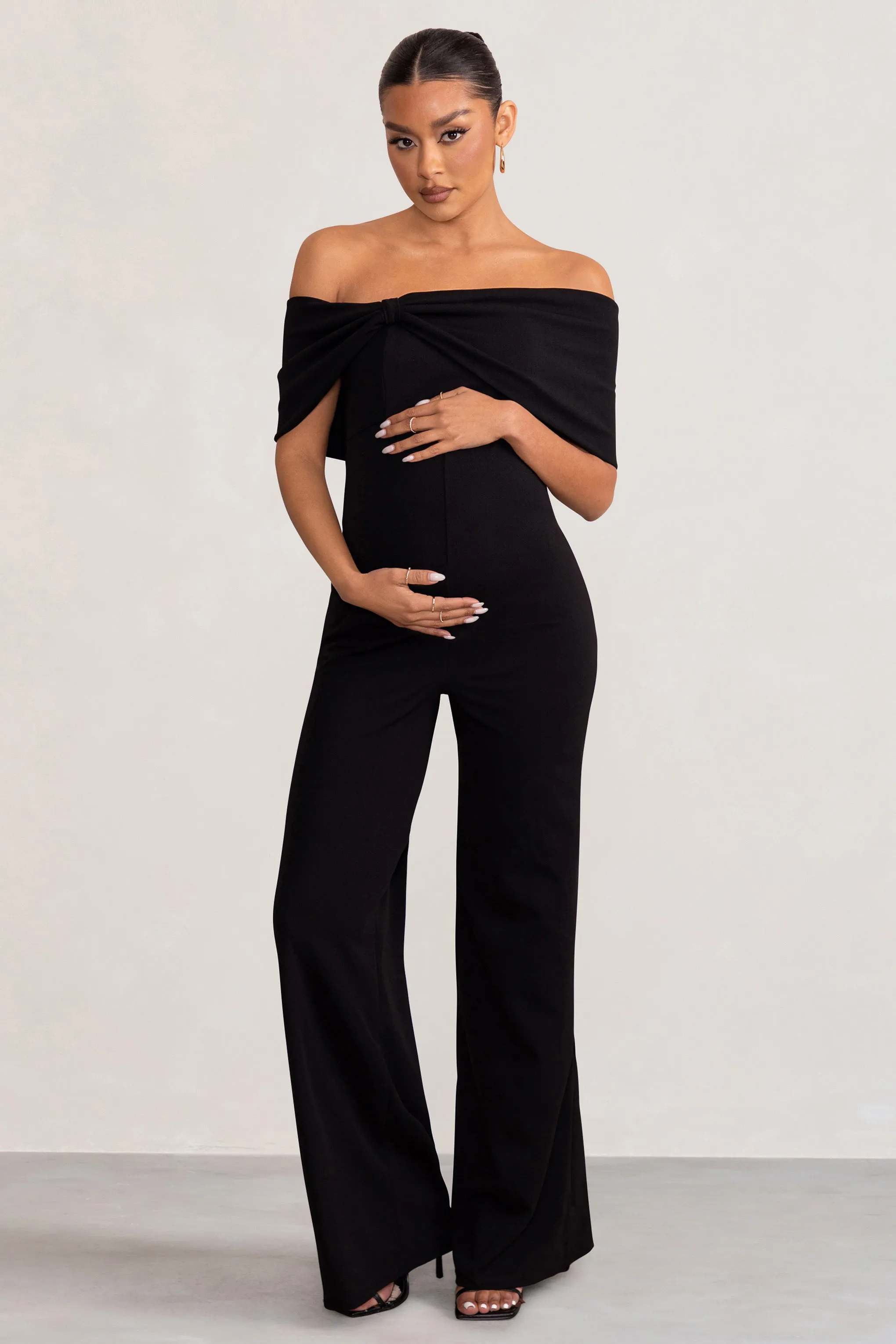 Black Bardot Bow Maternity Jumpsuit by Meave