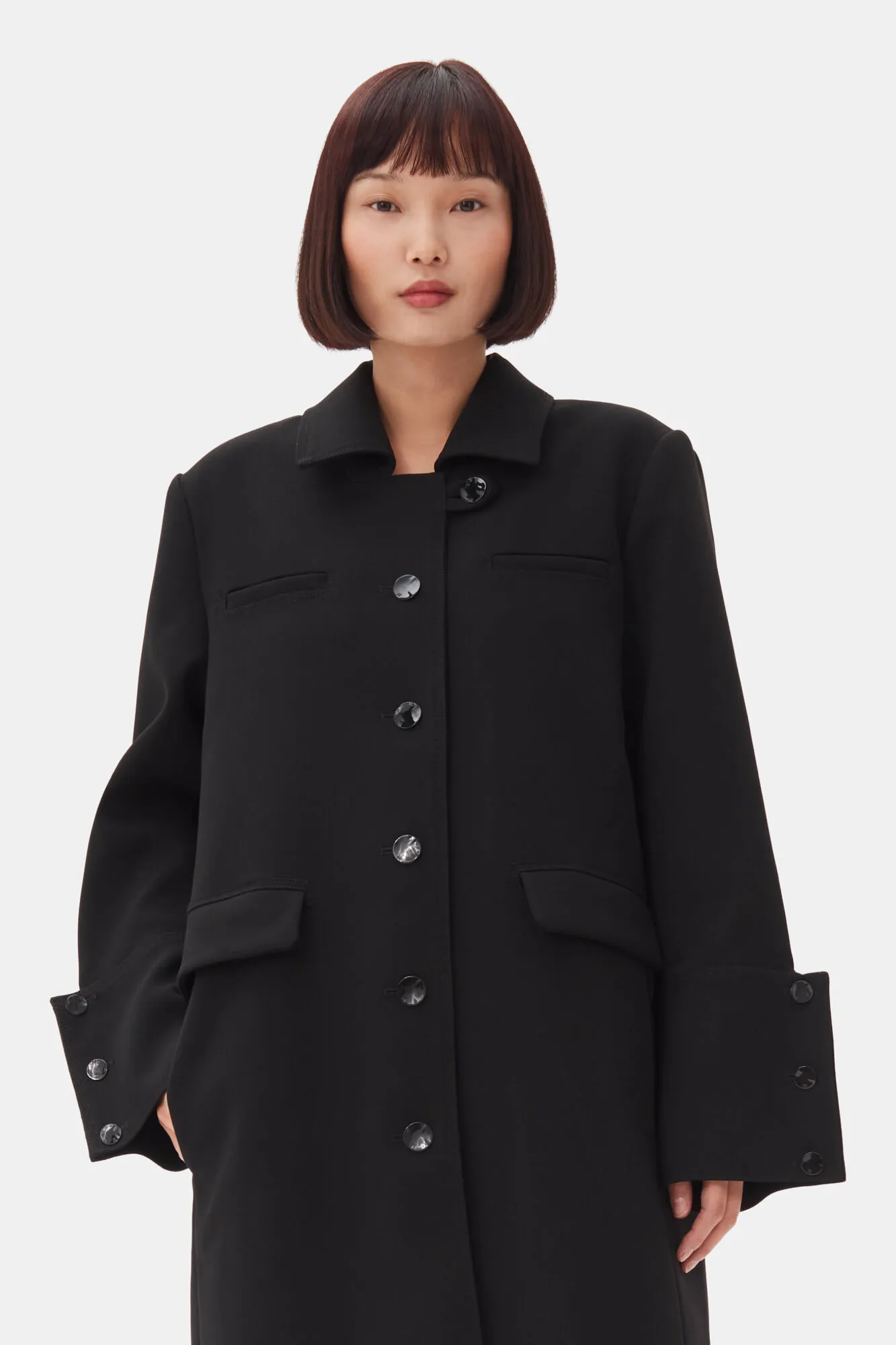 Black Bonded Crepe Coat