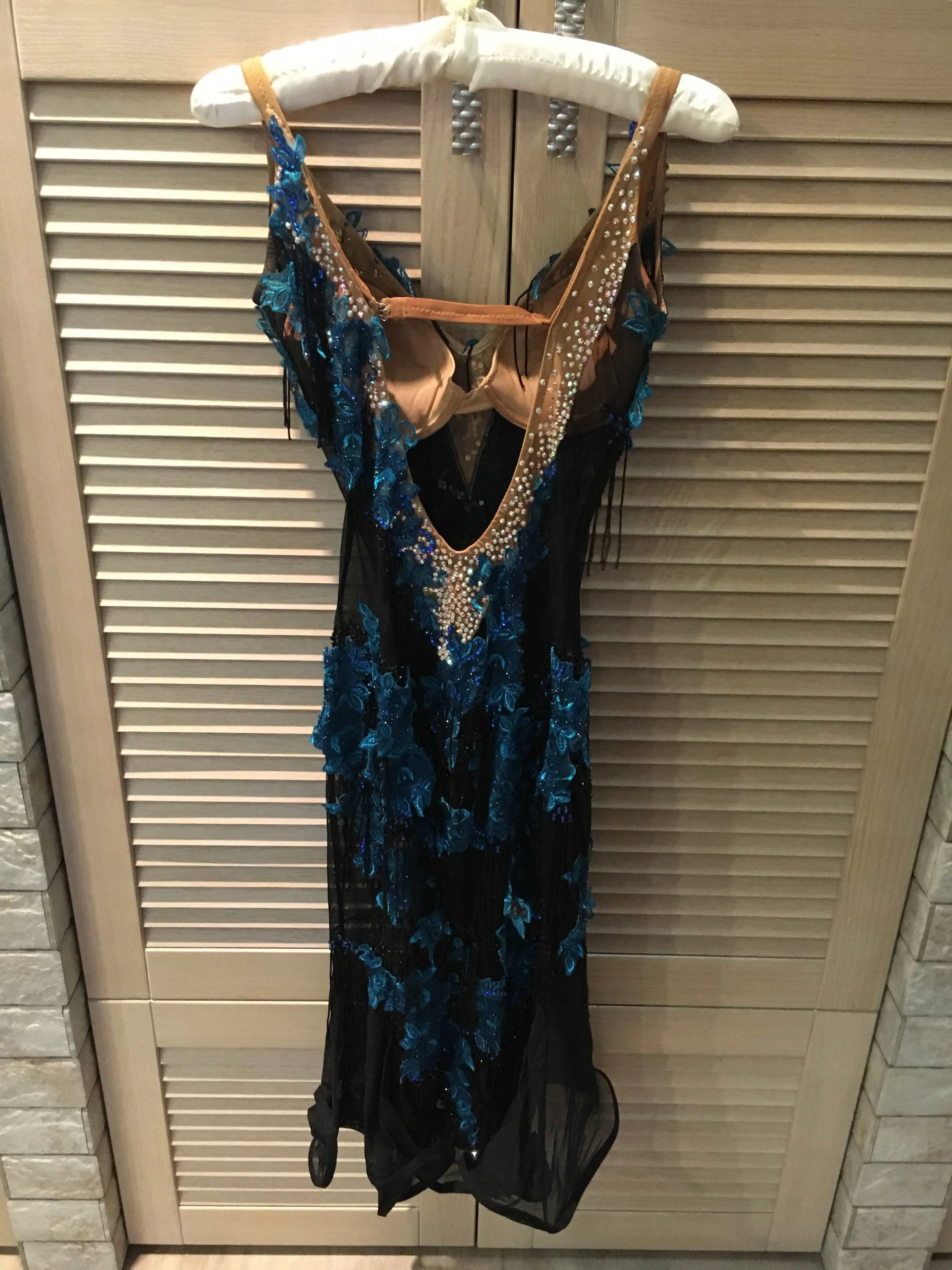 Black Dress with Blue Floral Pattern