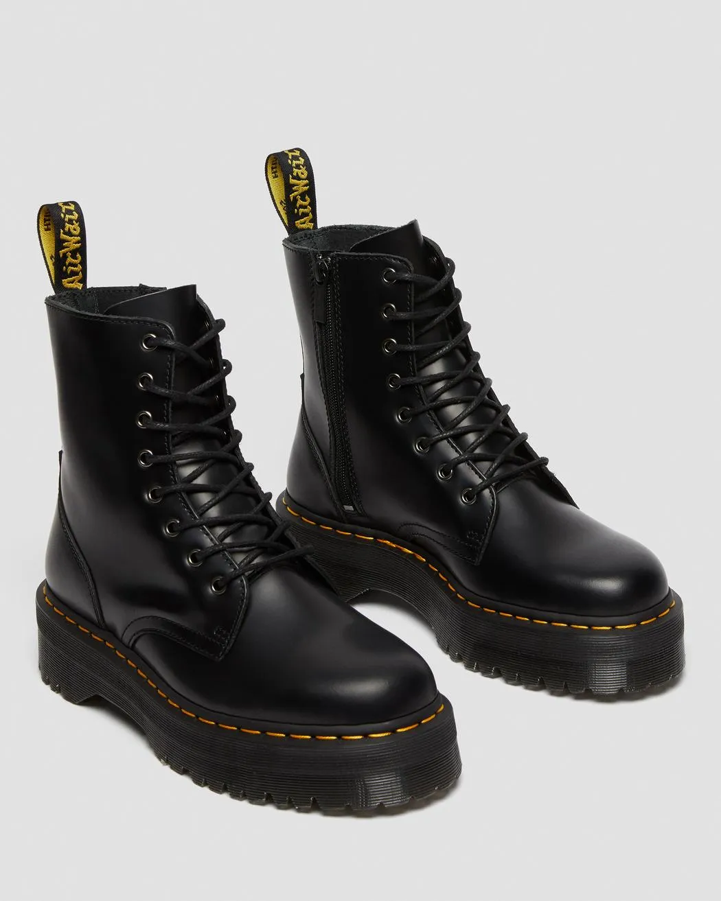 Black Leather Platform Boots - Jadon Smooth