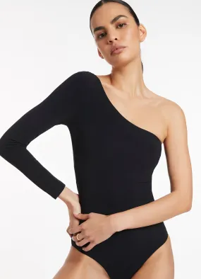 Black One Shoulder Long Sleeve One Piece Swimsuit