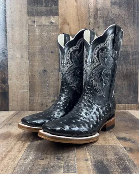 Black Ostrich Square Toe Cowboy Boots