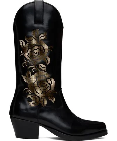 Black Rose Studded High Western Boots by Ernest W. Baker