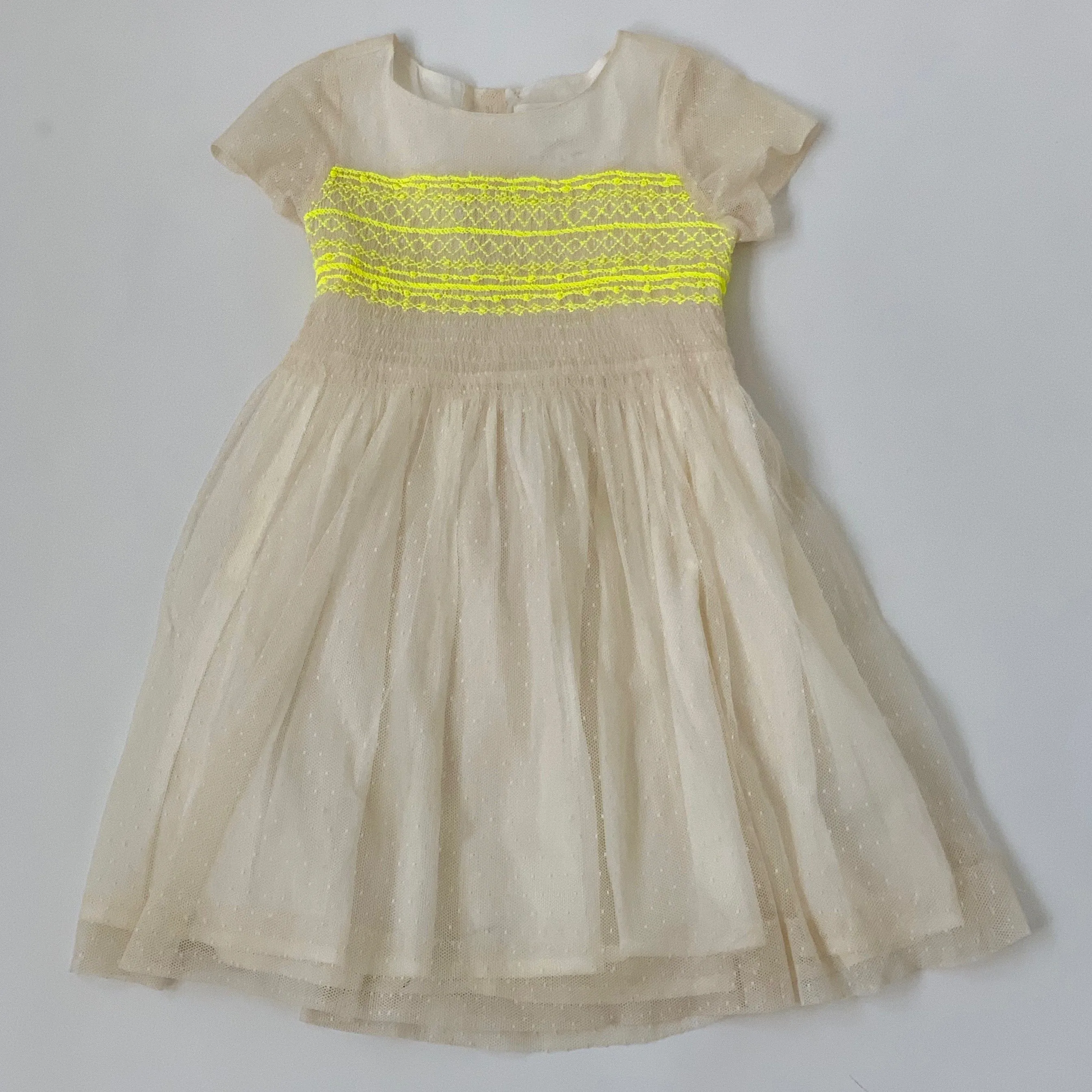 Bonpoint Cream Tulle Duchesse Dress - Neon Smocking - Size 8 Years