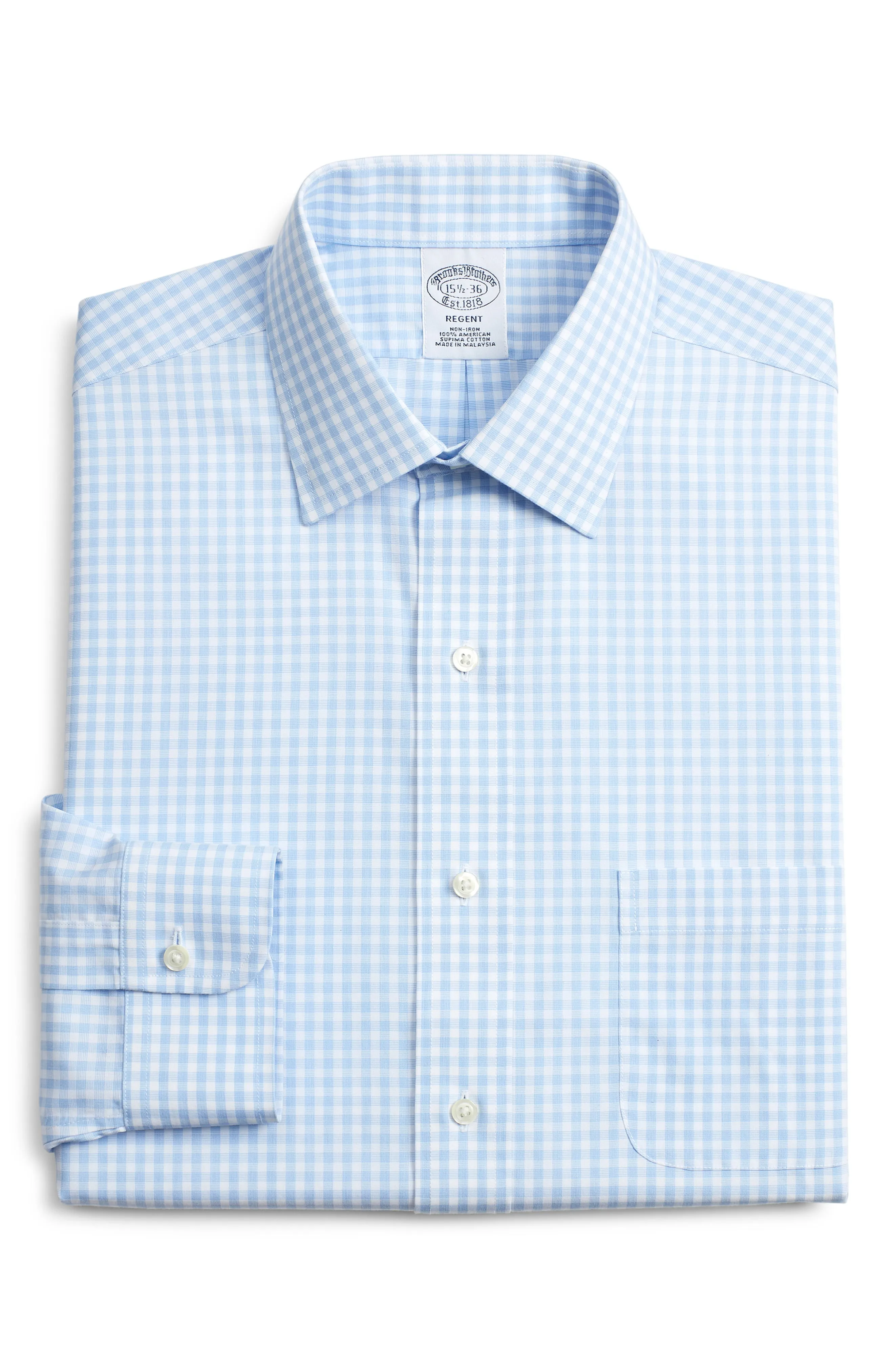 Blue Brooks Brothers Men's Gingham Classic Fit Dress Shirt Size 46