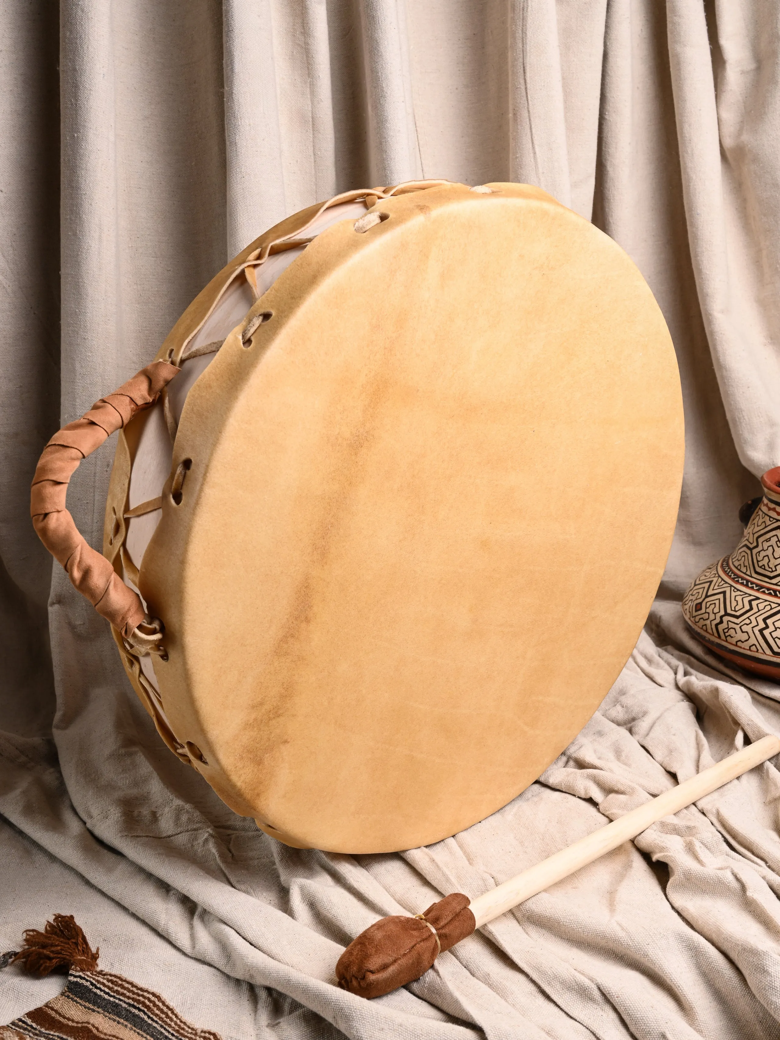 Buffalo Hide Double-Sided Hand Drum in Native American Style