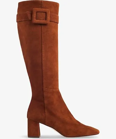 Carlotta Buckle-Embellished Suede Knee-High Boots for Women by LK Bennett