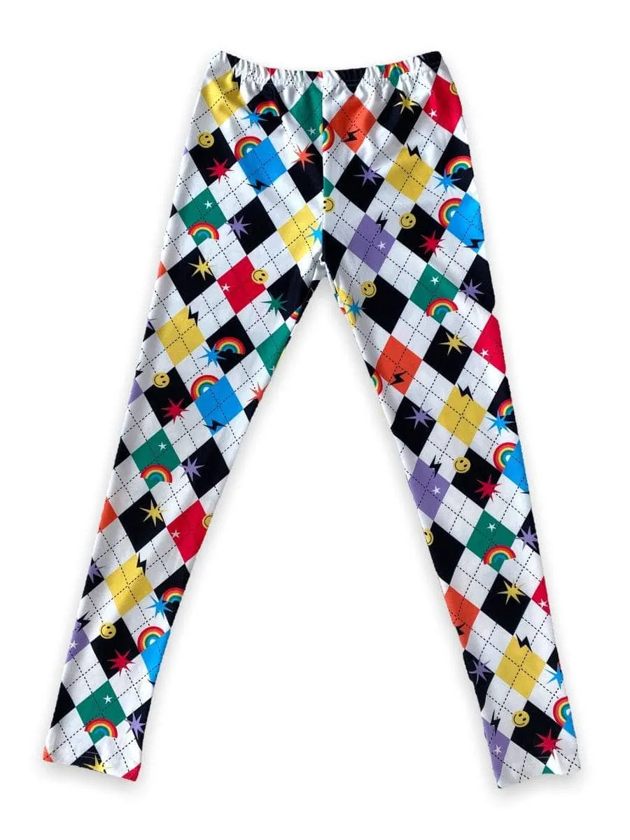 Checkered Leggings with Emoji Print