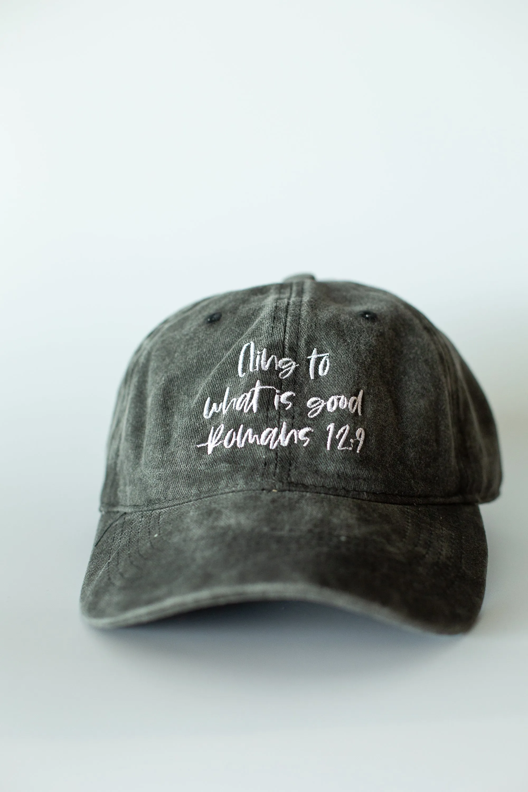 Cling to What Is Good Romans 12:9 Adult Baseball Cap Washed Black