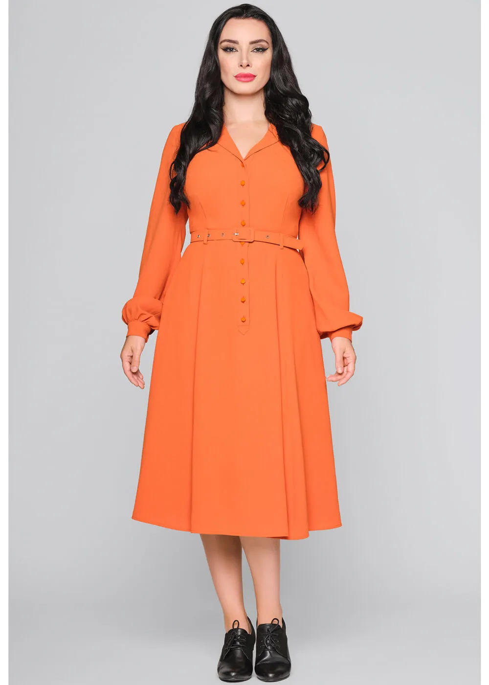 Collectif Caterina Vintage Flared 1950s Swing Dress in Dark Orange