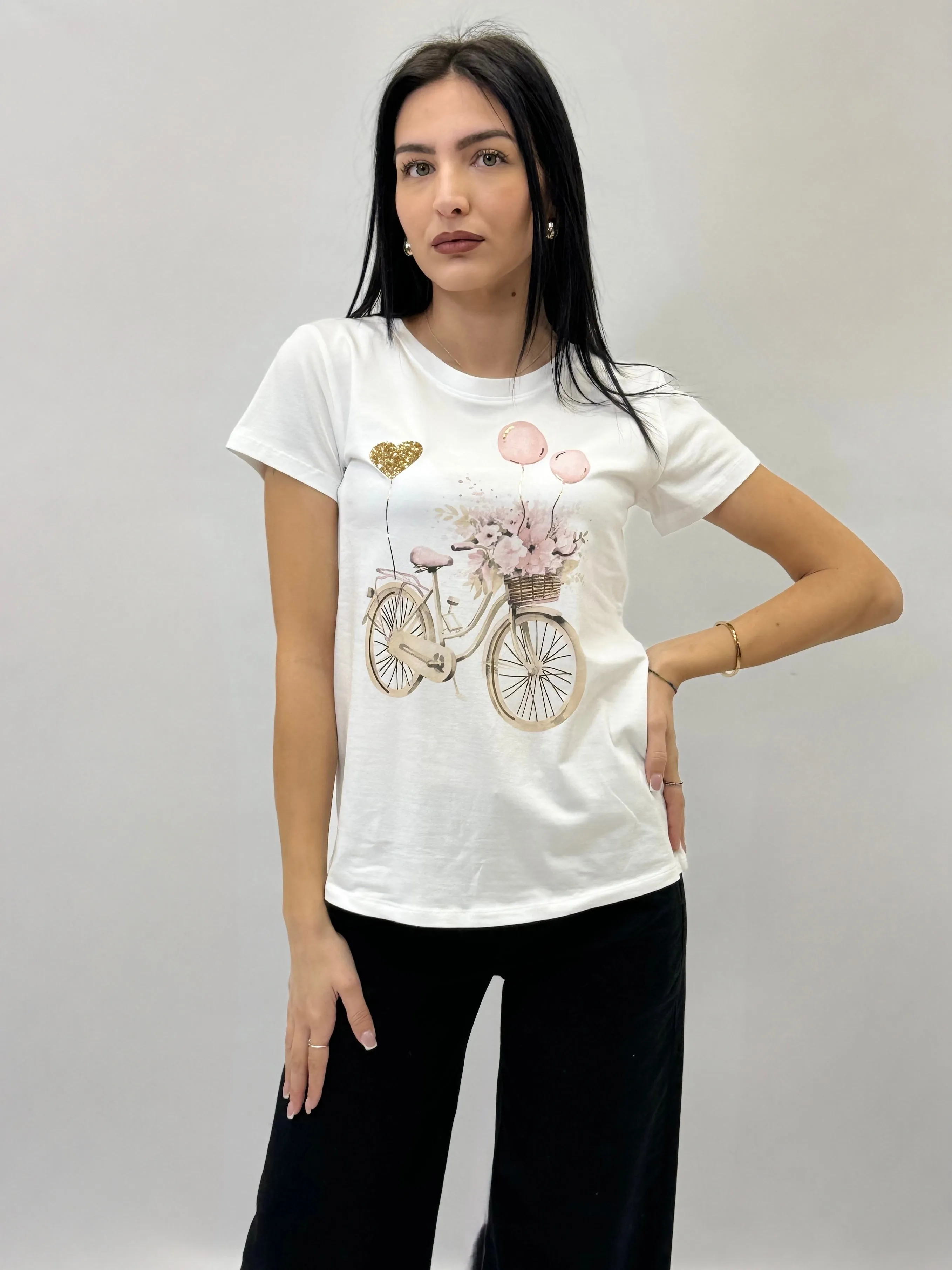 Cotton bicycle print t-shirt.