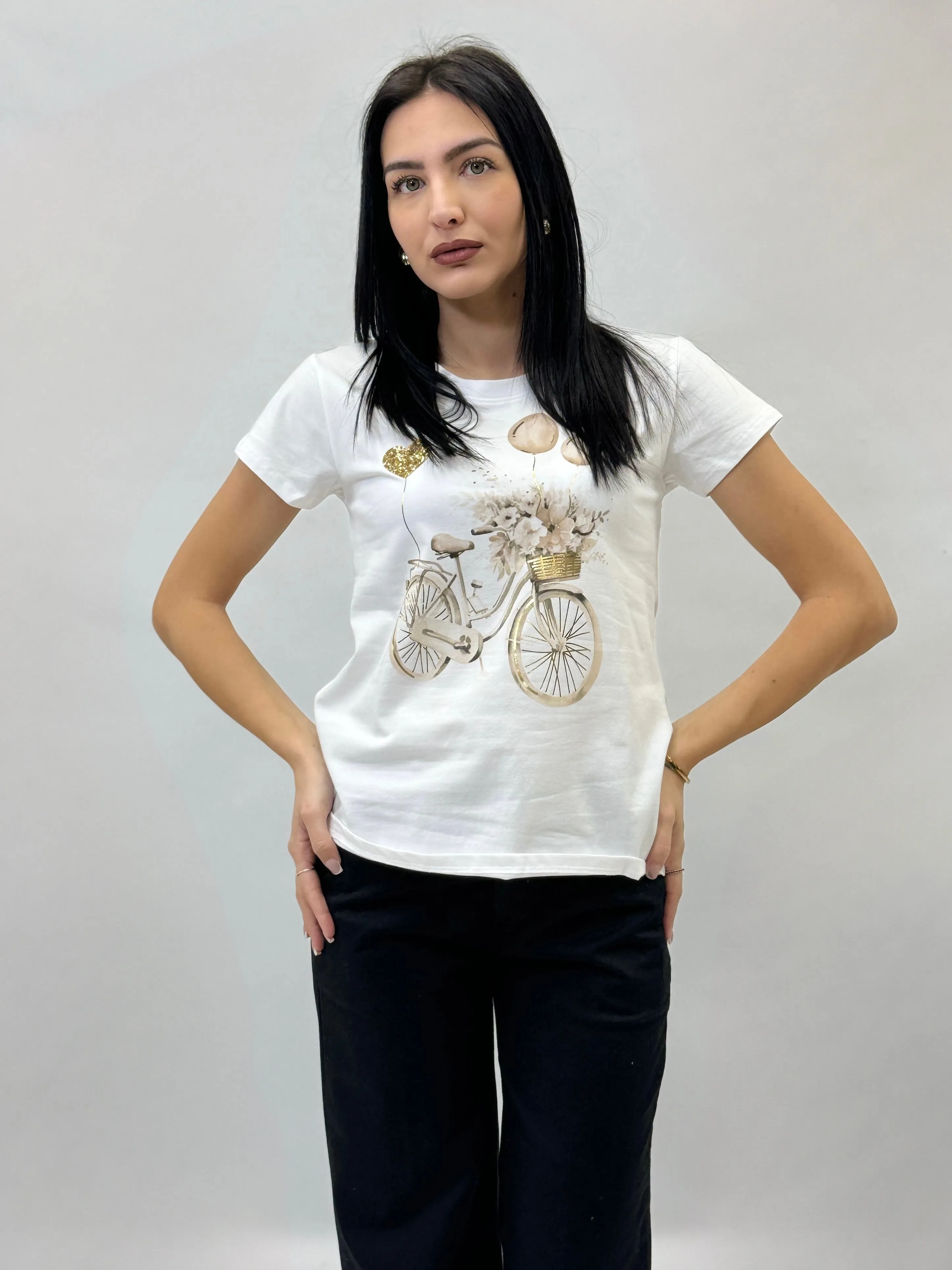 Cotton bicycle print t-shirt.