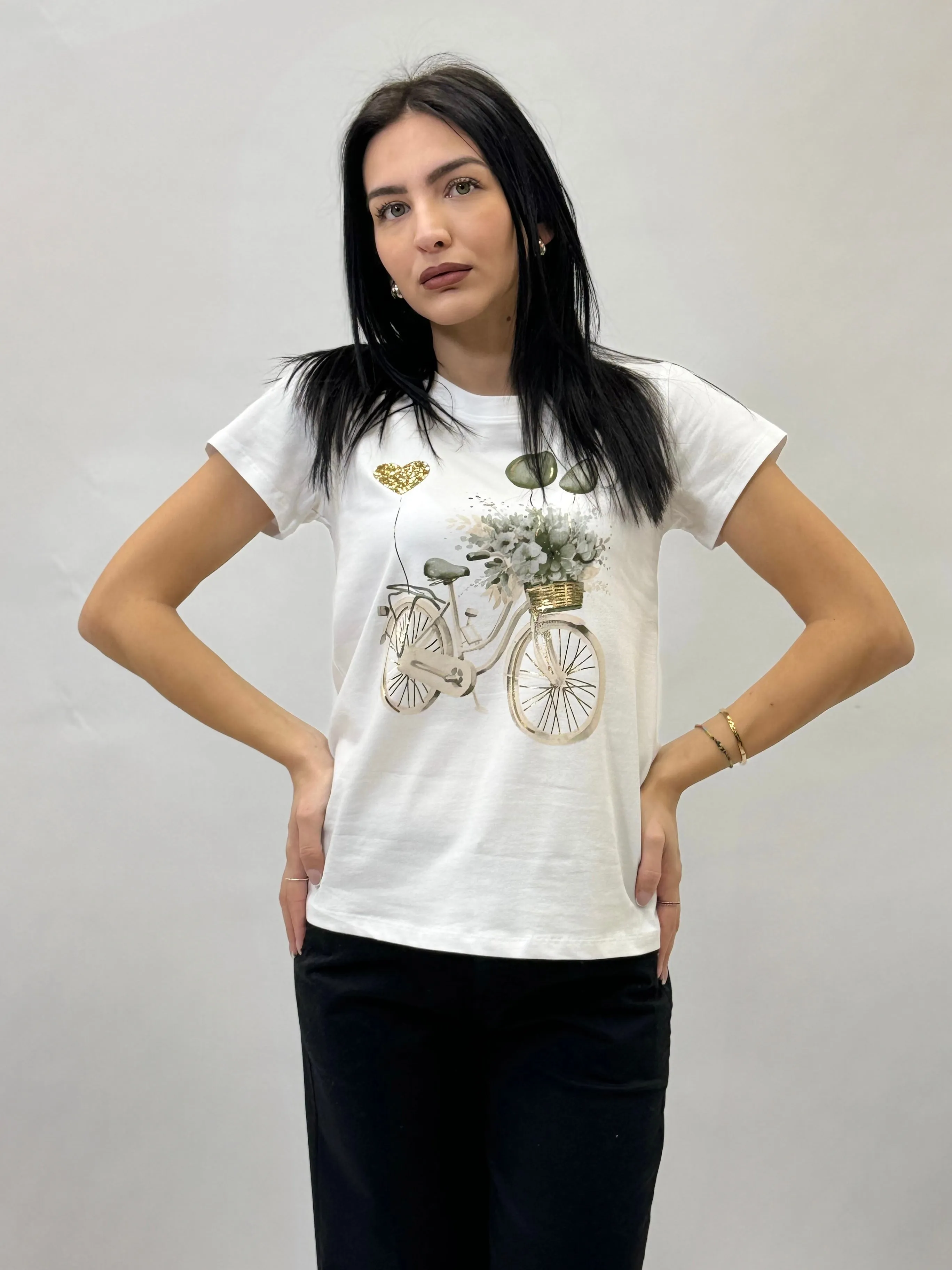 Cotton bicycle print t-shirt.