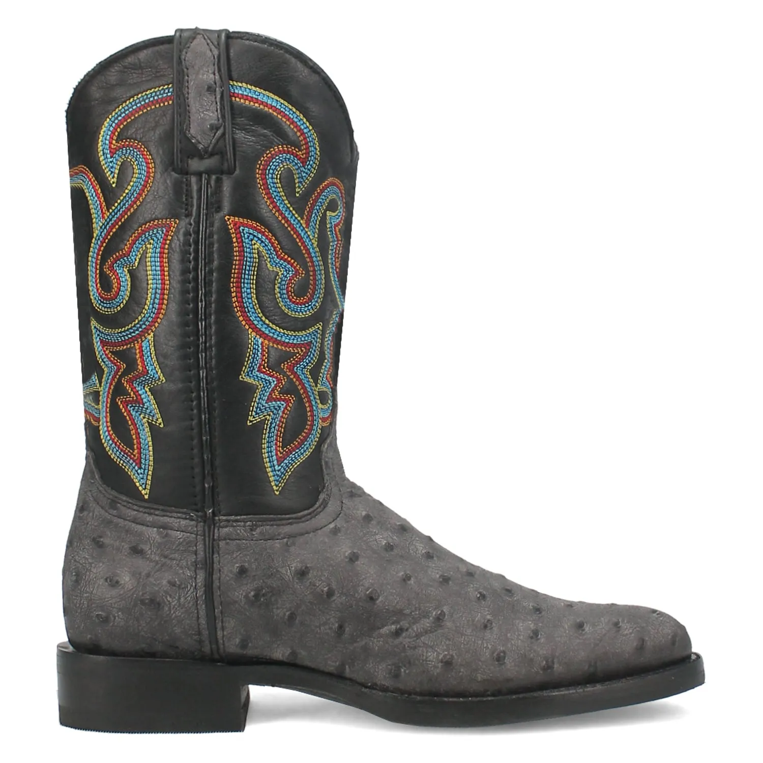 Dingo Ranger Black Leather Ostrich Print Cowboy Boots