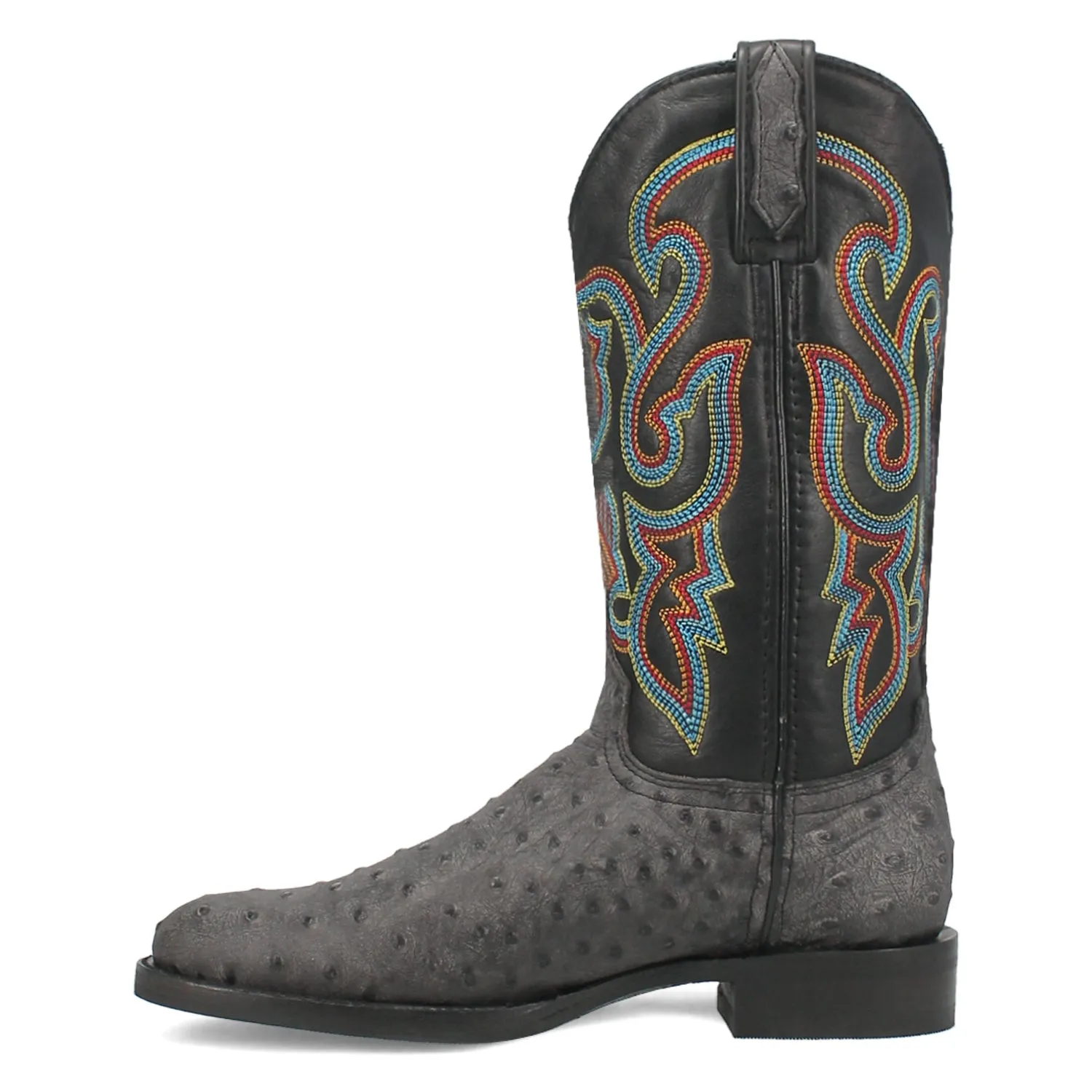 Dingo Ranger Black Leather Ostrich Print Cowboy Boots