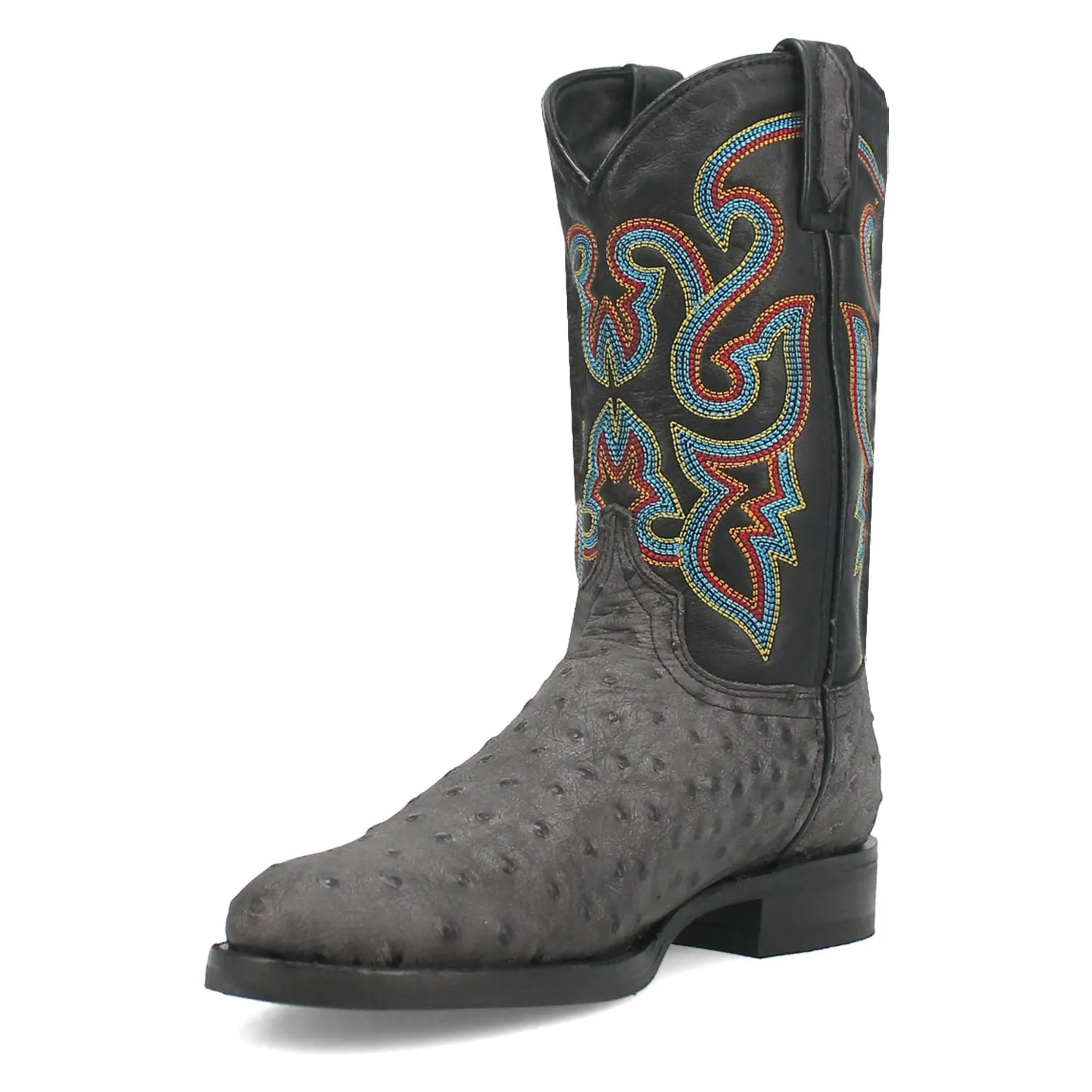 Dingo Ranger Black Leather Ostrich Print Cowboy Boots