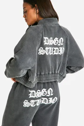 Dsgn Studio Applique Washed Zip Through Bomber Sweatshirt