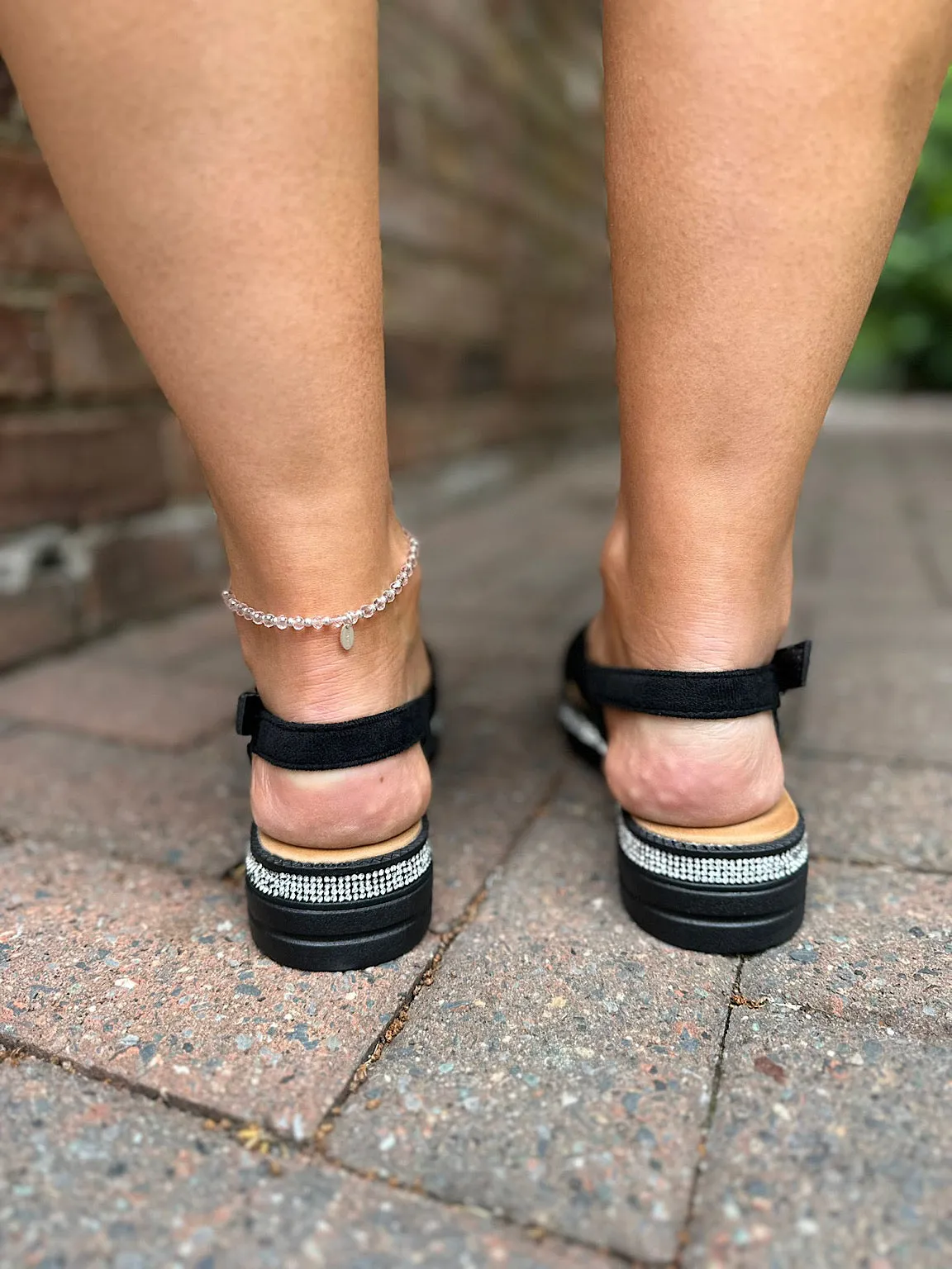 Faux Suede Diamante Cross Over Sandals - Black