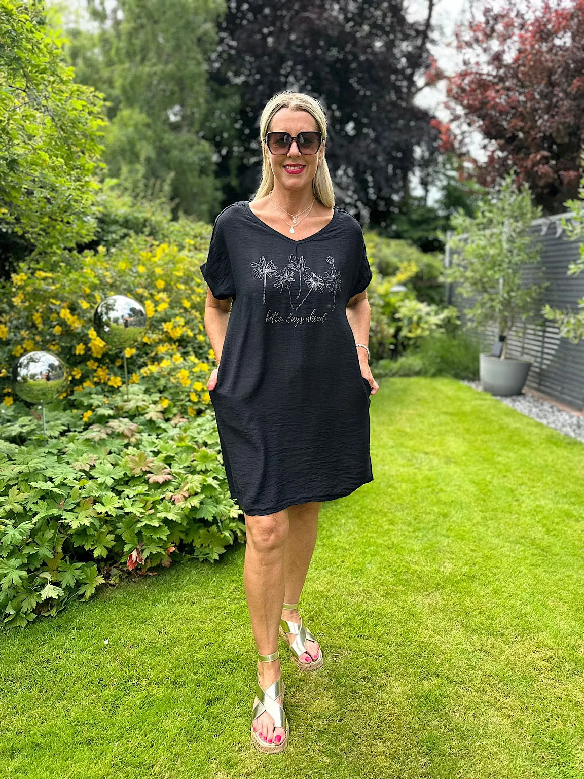 Floral Black Dress with Pocket - Macie