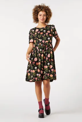 Floral Printed Dress with Hummingbird Design