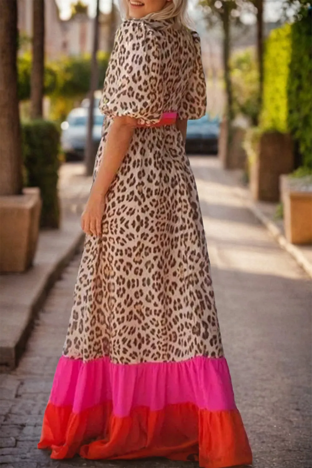 Leopard V-Neck Maxi Dress - Full Size