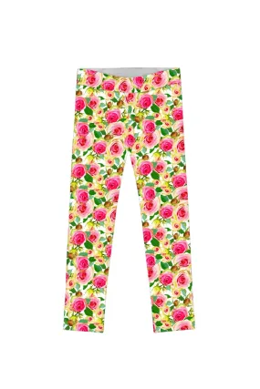 Girls' Cute Rose Flower Leggings - Little Rosarium Lucy Print