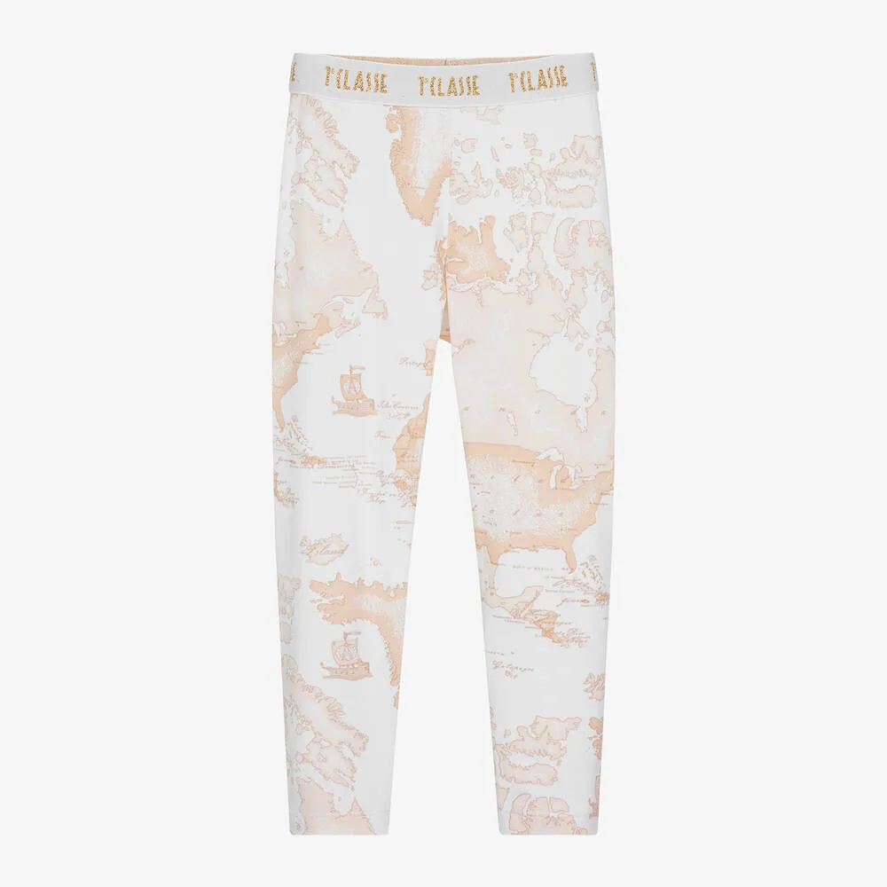 Girls Ivory Cotton Geo Leggings