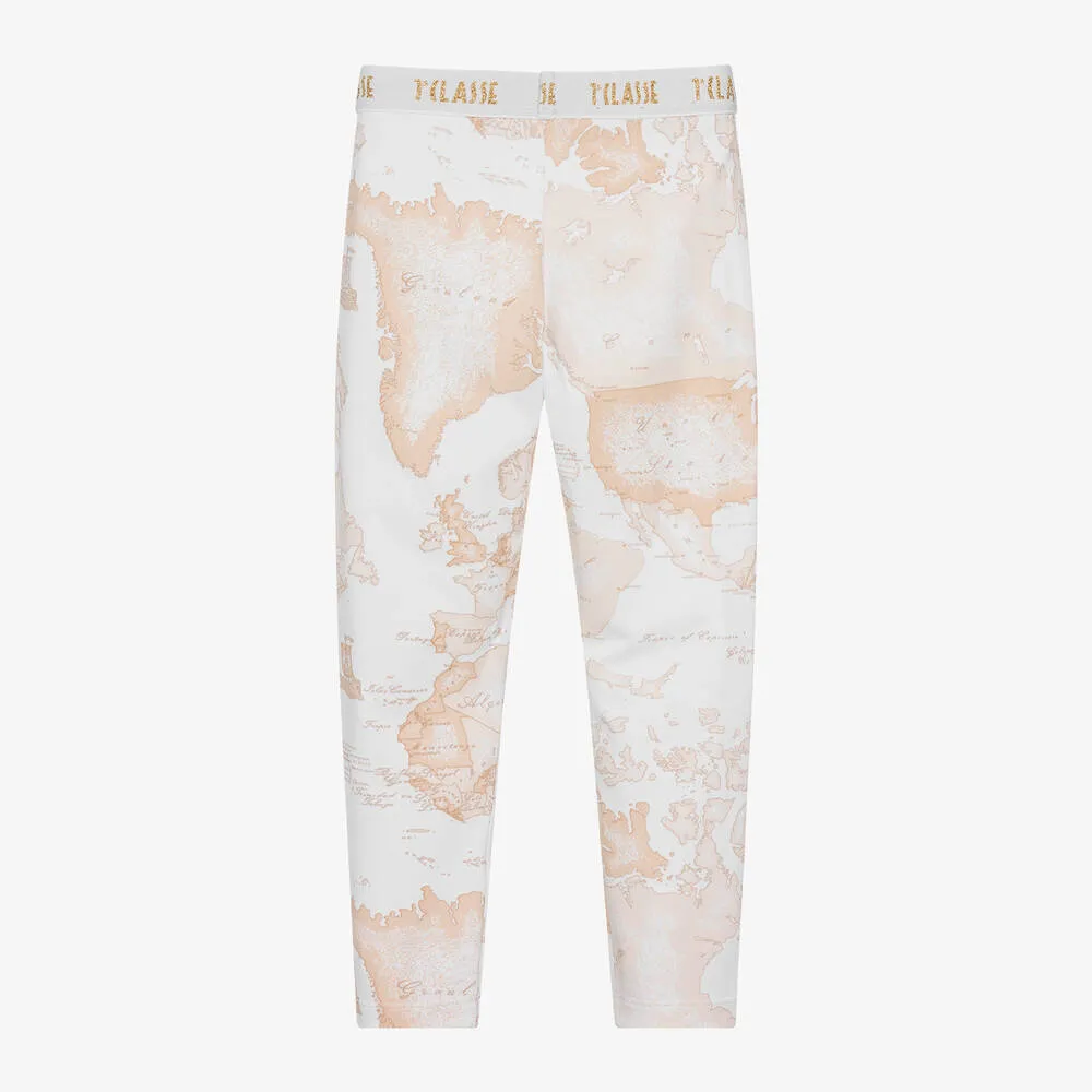 Girls Ivory Cotton Geo Leggings