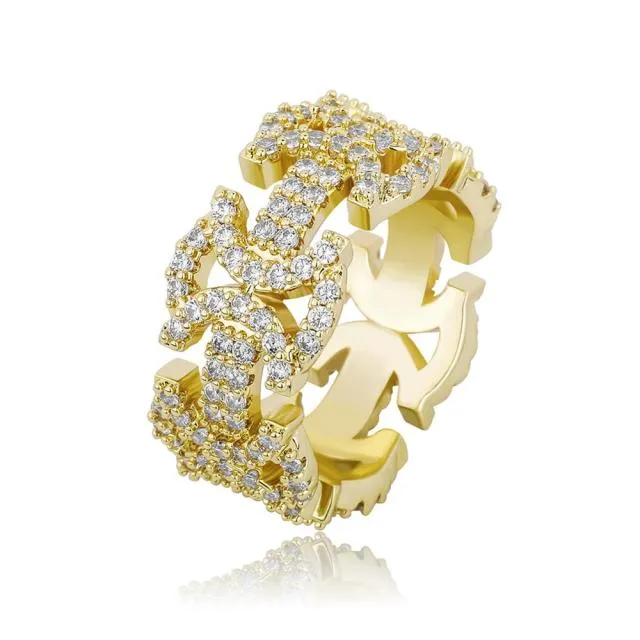 Gold Iced Cubic Zirconia Butterfly Rings - Unisex Hip-hop Fashion