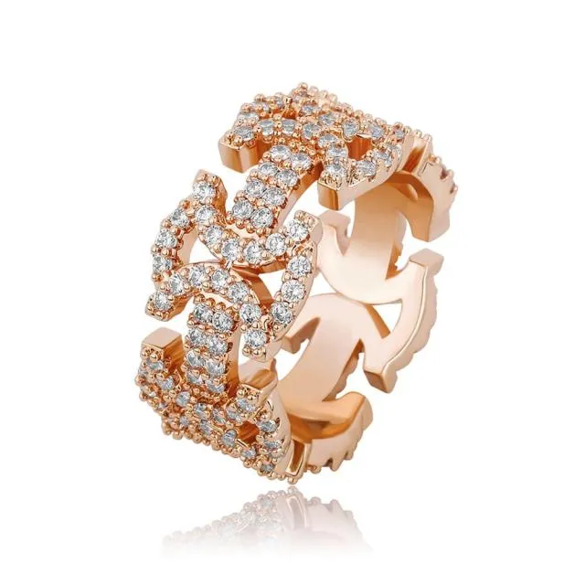 Gold Iced Cubic Zirconia Butterfly Rings - Unisex Hip-hop Fashion