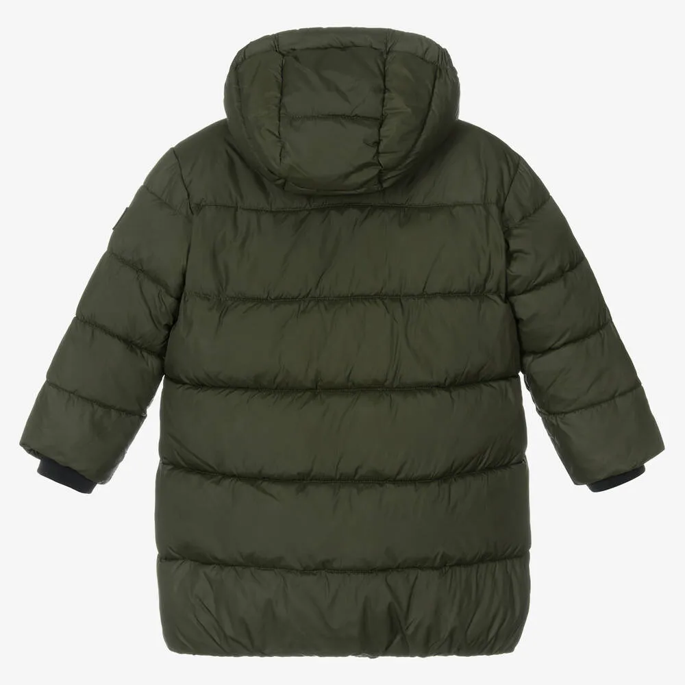 Green Boys Puffer Jacket With Hood