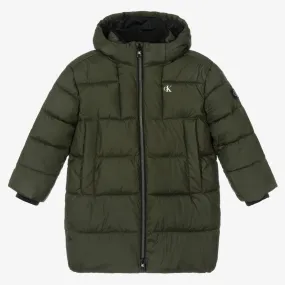 Green Boys Puffer Jacket With Hood