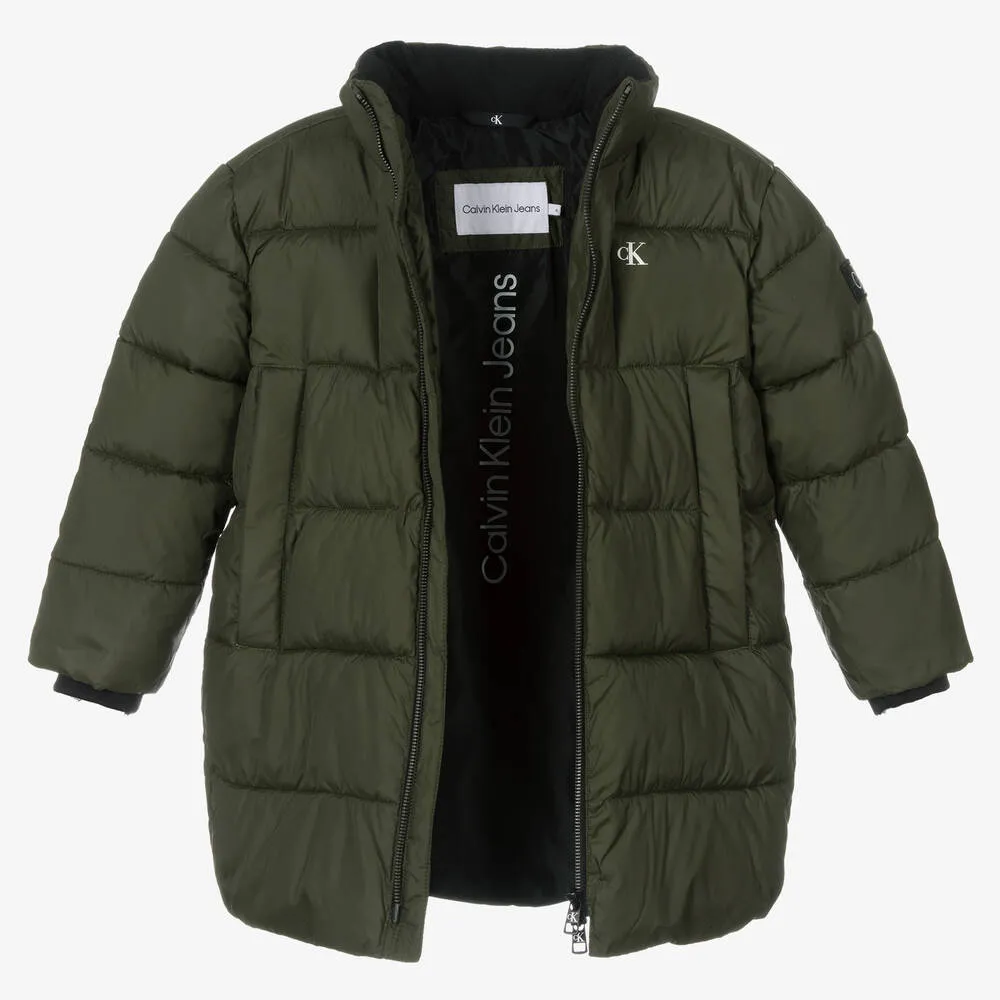 Green Boys Puffer Jacket With Hood