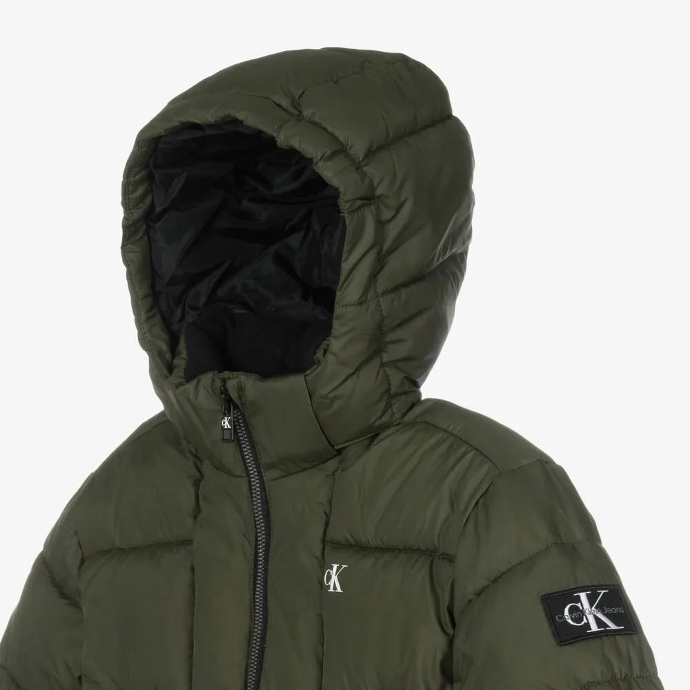 Green Boys Puffer Jacket With Hood