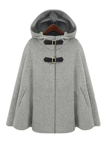 Grey Oversized Hooded Women's Winter Poncho Coat.